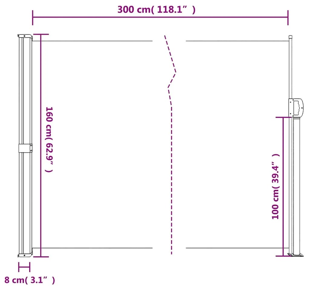 Toldo lateral retrátil 160x300 cm preto