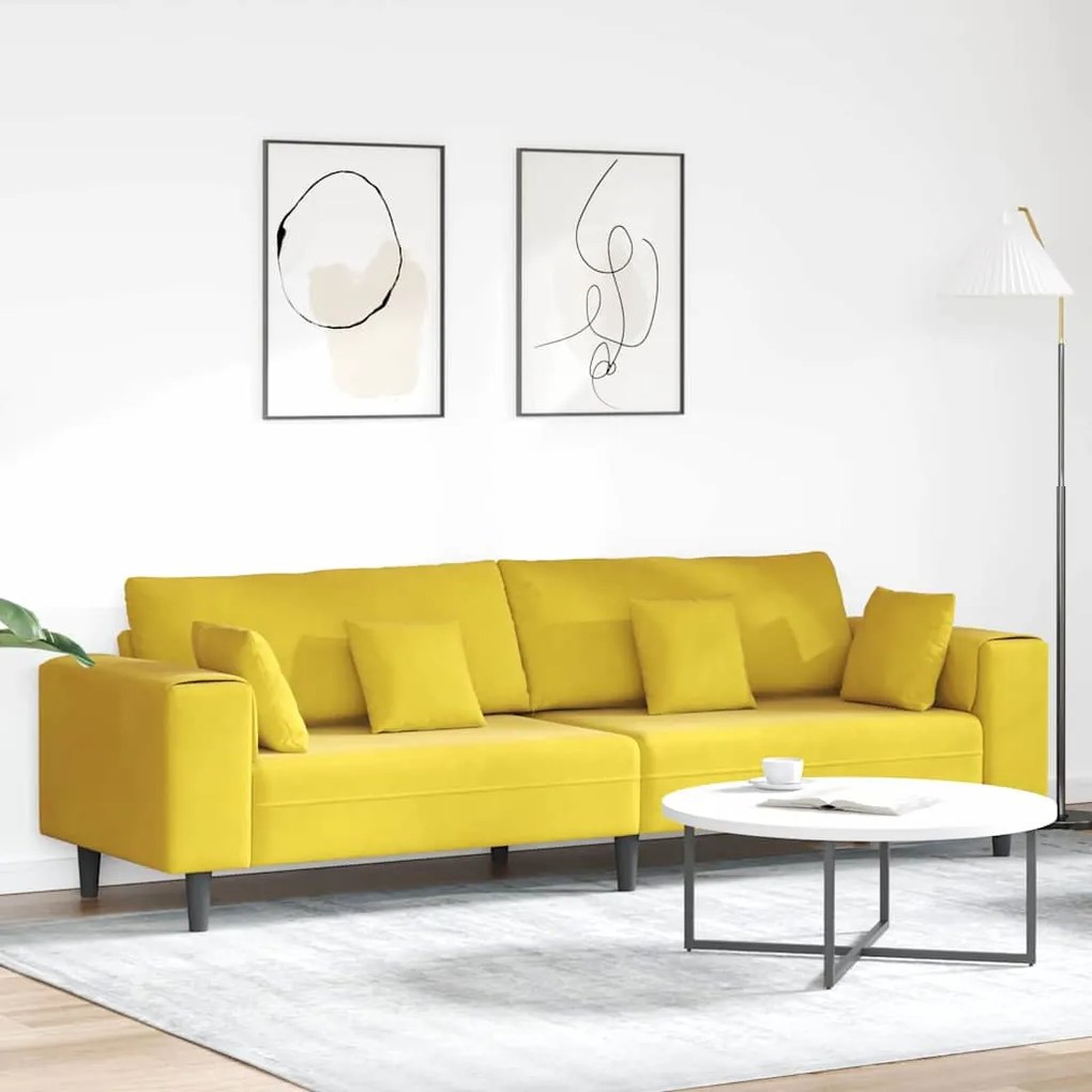 vidaXL Sofá de Veludo com almofada Amarelo 210 cm Veludo