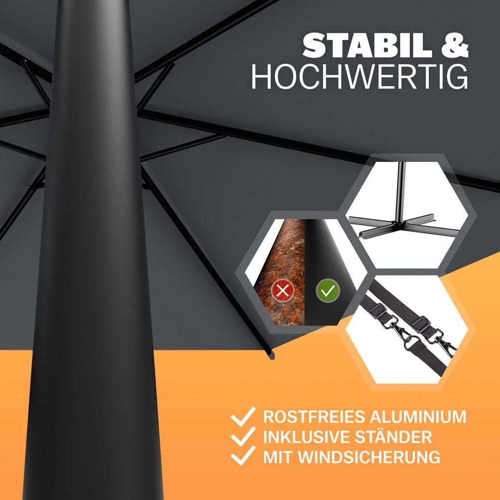Guarda-sol cantilever em alumínio Ø300cm Proteção UV 80+antracite