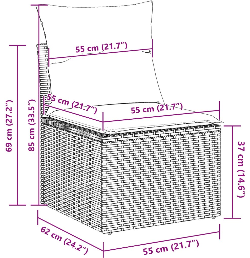 Conjunto de Sofá de Jardim vidaXL 13 Peças com Almofadas Preto Vime PE