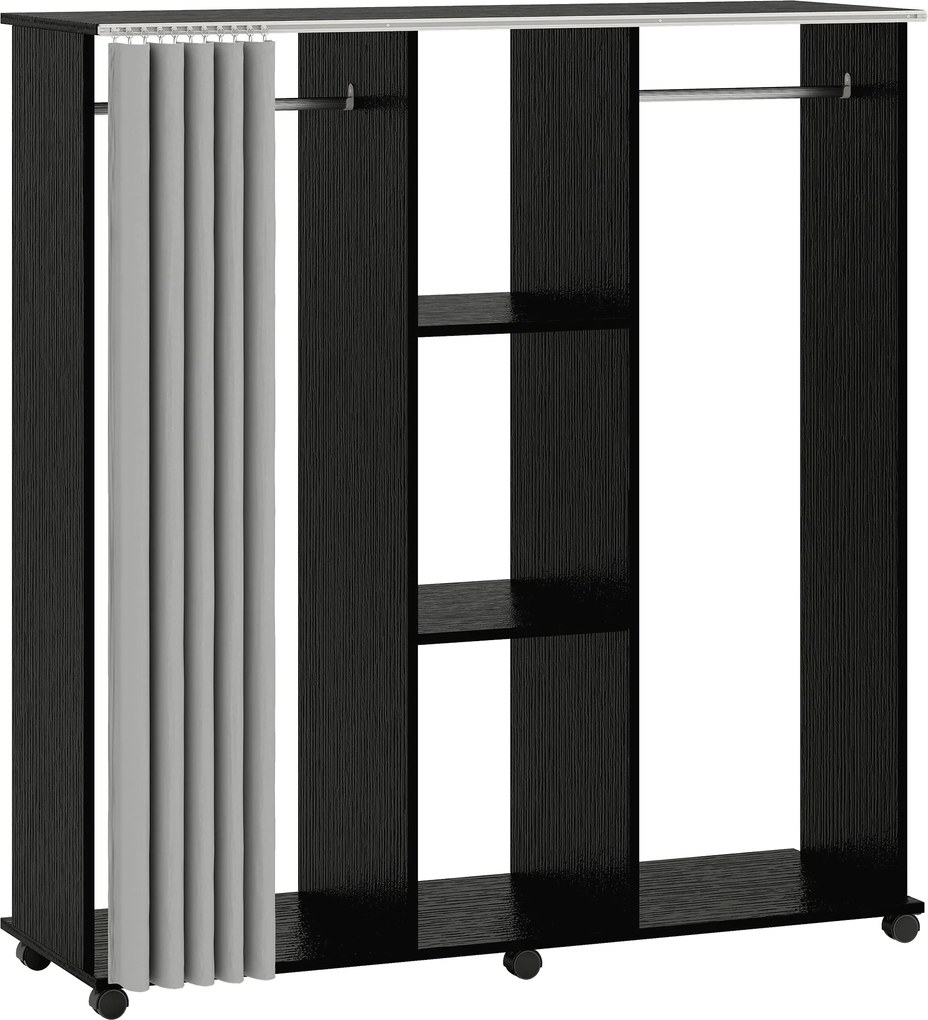 HOMCOM Guarda-roupa com cabideiro Móvel 6 rodízios 120L x 40l x 128H cm em madeira Preto | Aosom Portugal