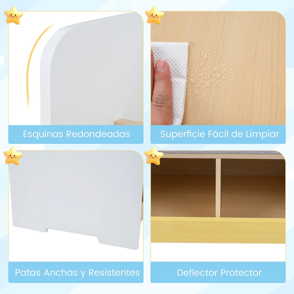 Banco com arrumação infantil 3 em 1, almofada acolchoada, capa removível, estante e compartimentos abertos para crianças a partir dos 3 anos, branco