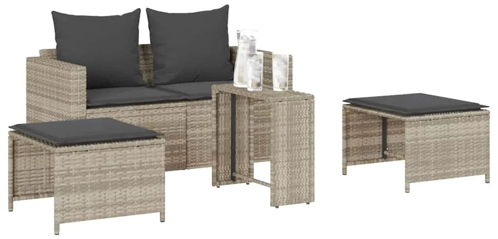 5 pcs conjunto sofás de jardim c/ almofadões empilhável vime PE