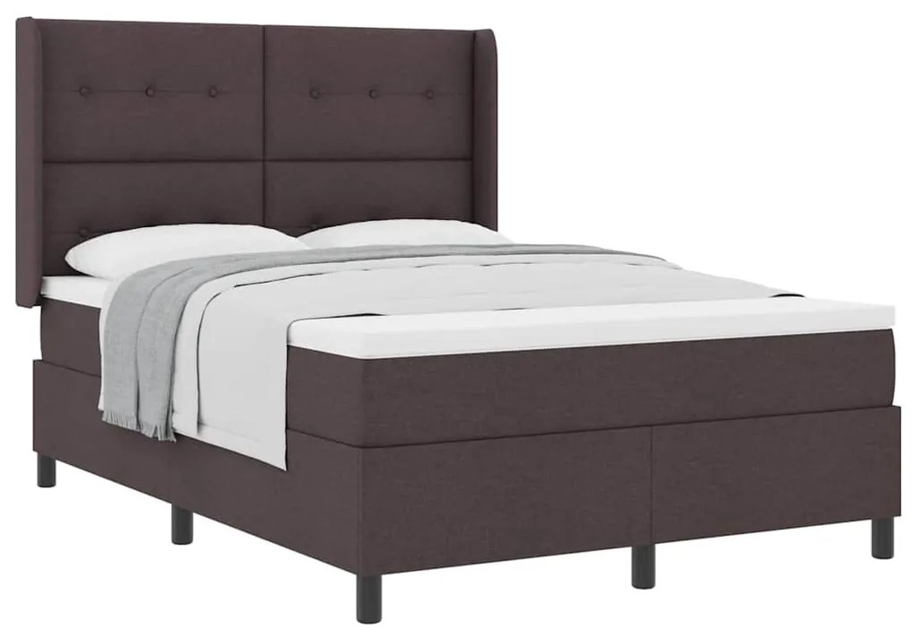 Cama Box com Colchão Marrom Escuro 160x200 cm em Tecido