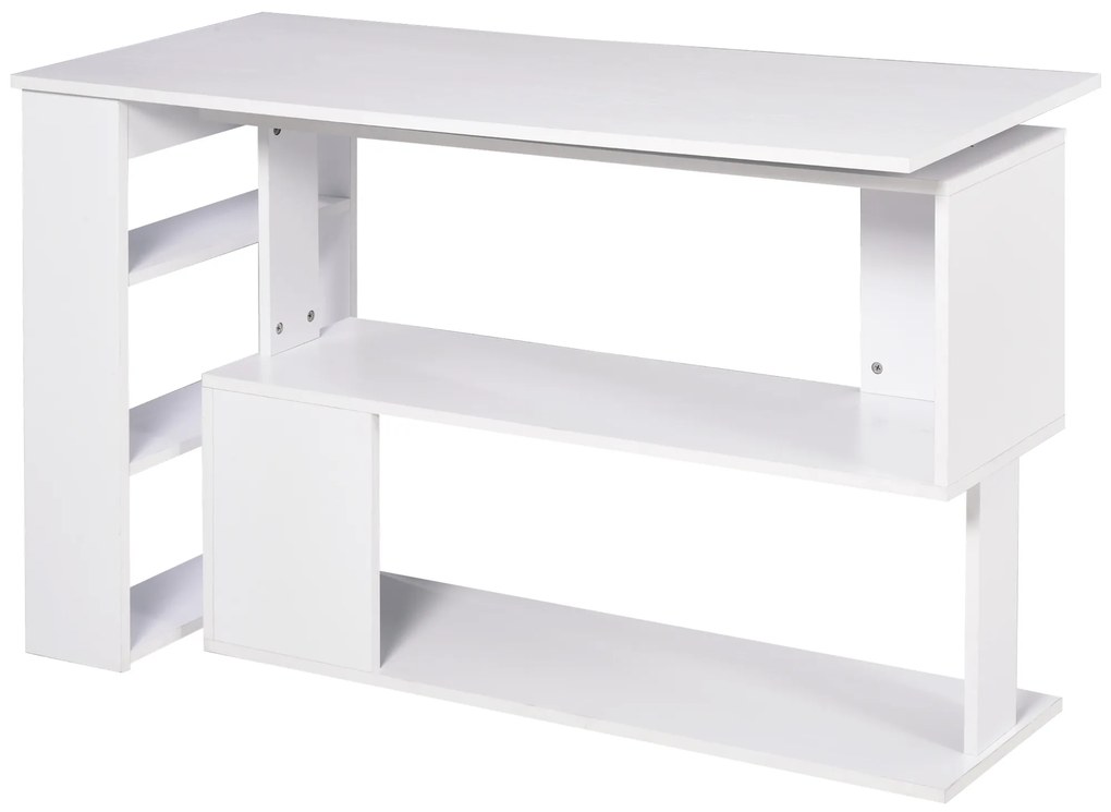 HOMCOM Secretária Estantes Mesa Escritório 5 Prateleiras Design Moderno 120x110x74cm Branco Funcional e Espaçosa | Aosom Portugal