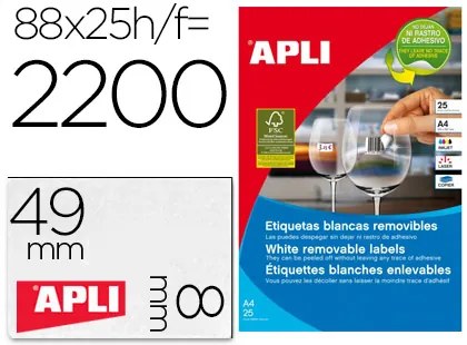Etiqueta Adesiva Apli Removivel 10314 Especial Joalheria 45x8 mm Fotocopiadora Laser Tinteiro Caixa com 25