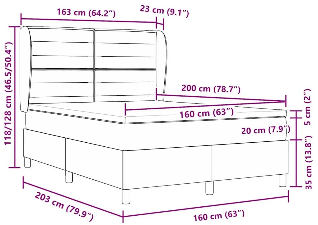 Cama Box com Colchão Cinza Claro 160x200 cm - Tecido