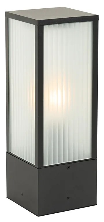 Candeeiro de pé exterior preto com vidro canelado 40 cm IP44 - Charlois Moderno