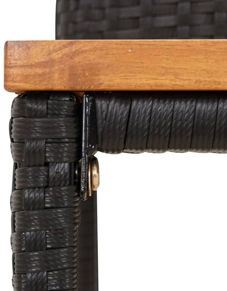 3 pcs conjunto de bar p/ jardim vime PE/acácia maciça preto