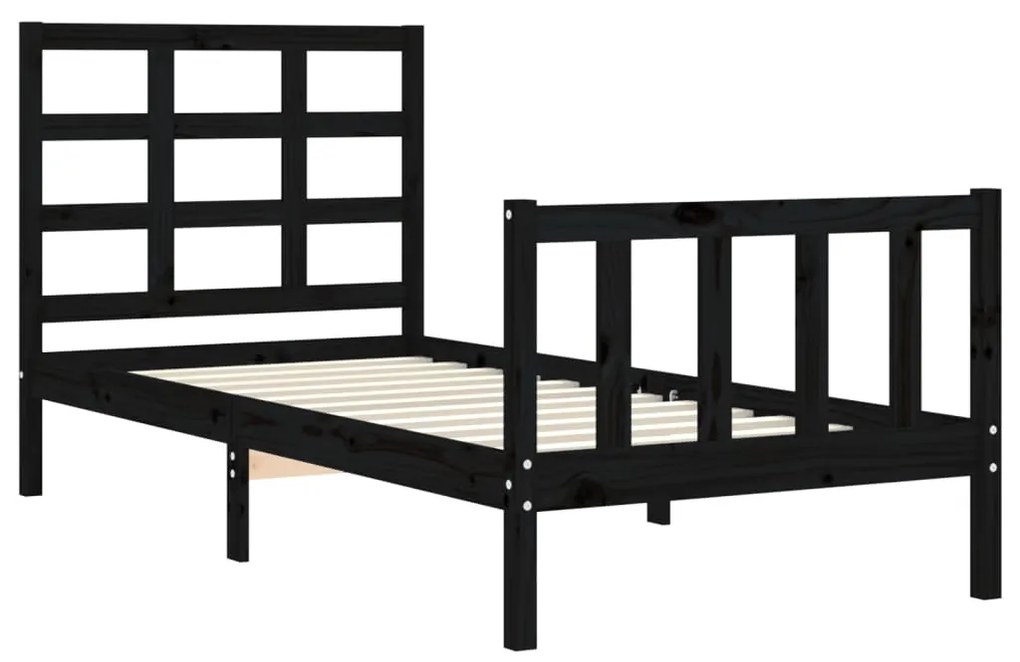 Estrutura de cama com cabeceira 100x200 cm madeira maciça preto