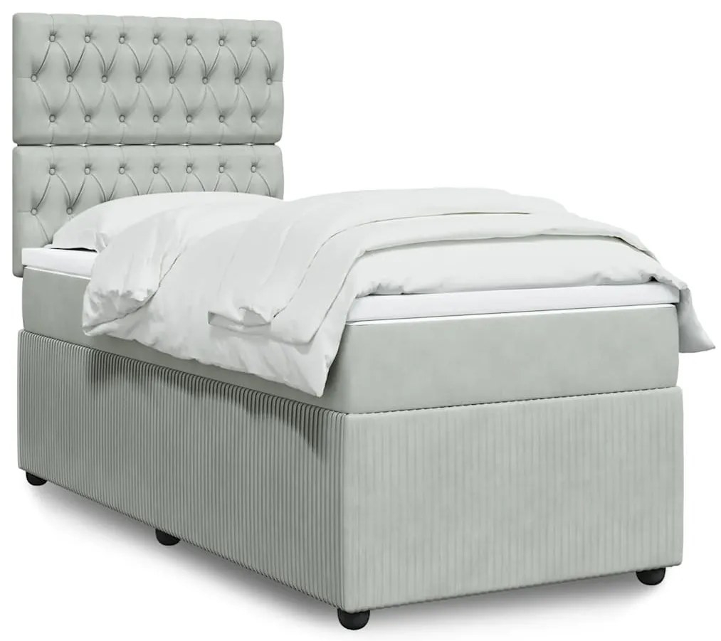 Cama com molas/colchão 100x200 cm veludo cinza-claro