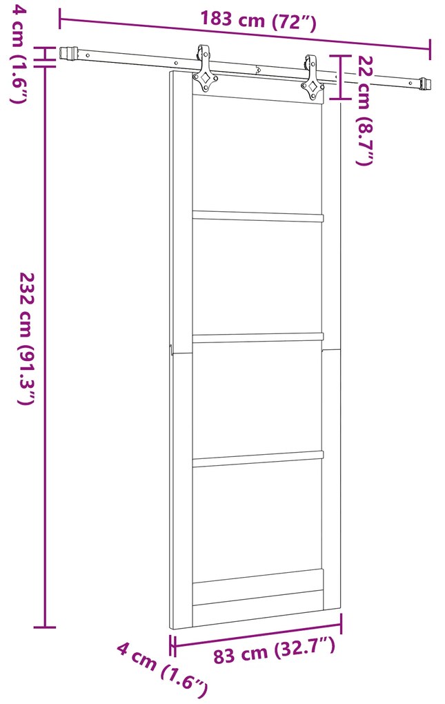 Conjunto de Porta de Correr com Hardware vidaXL 83x232 cm Madeira Sóli