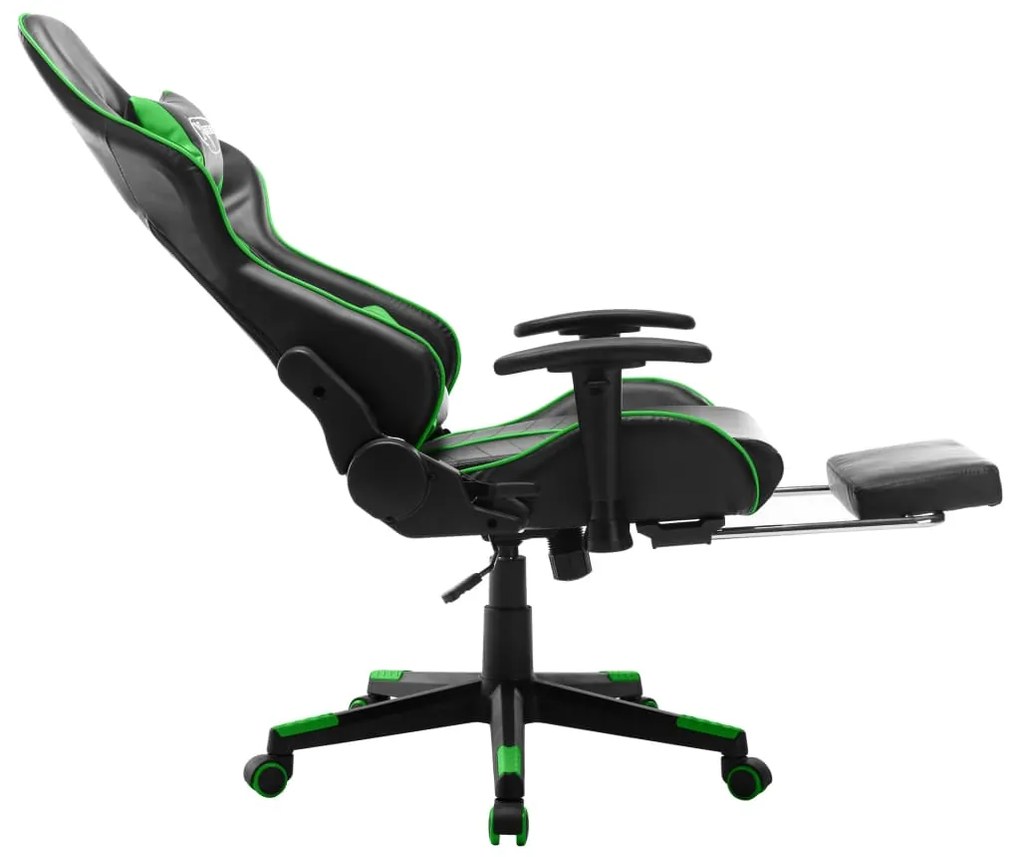 Cadeira de gaming c/ apoio de pés couro artificial preto/verde