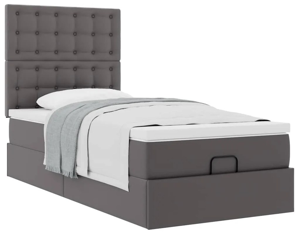 Cama otomana com colchão 90x190 cm couro artificial cinzento