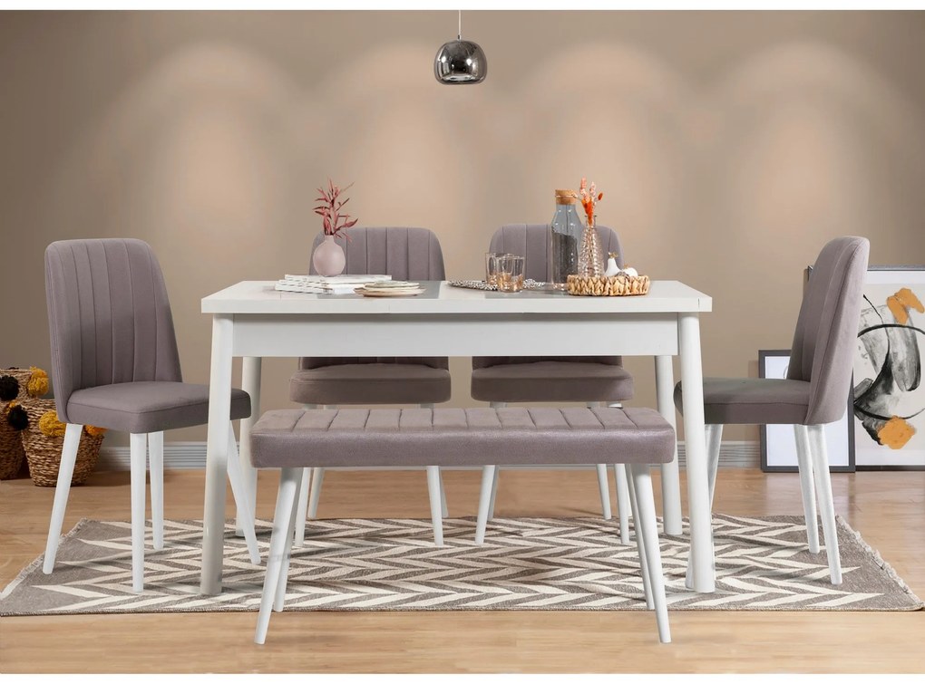 Conjunto de Mesa e Cadeiras Costa – Branco e Cinza – Mesa: 120x77x75 c
