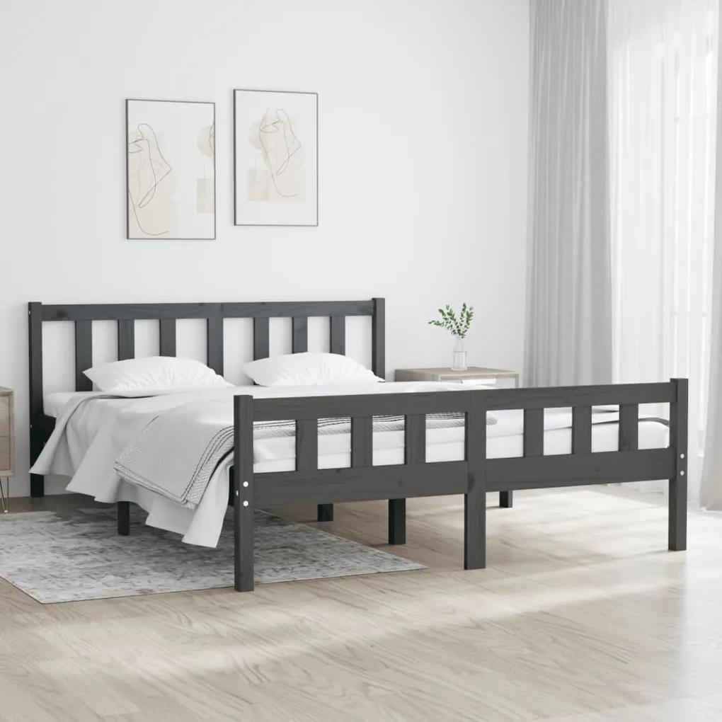 810656 vidaXL Estrutura de cama casal 135x190 cm madeira maciça cinzento