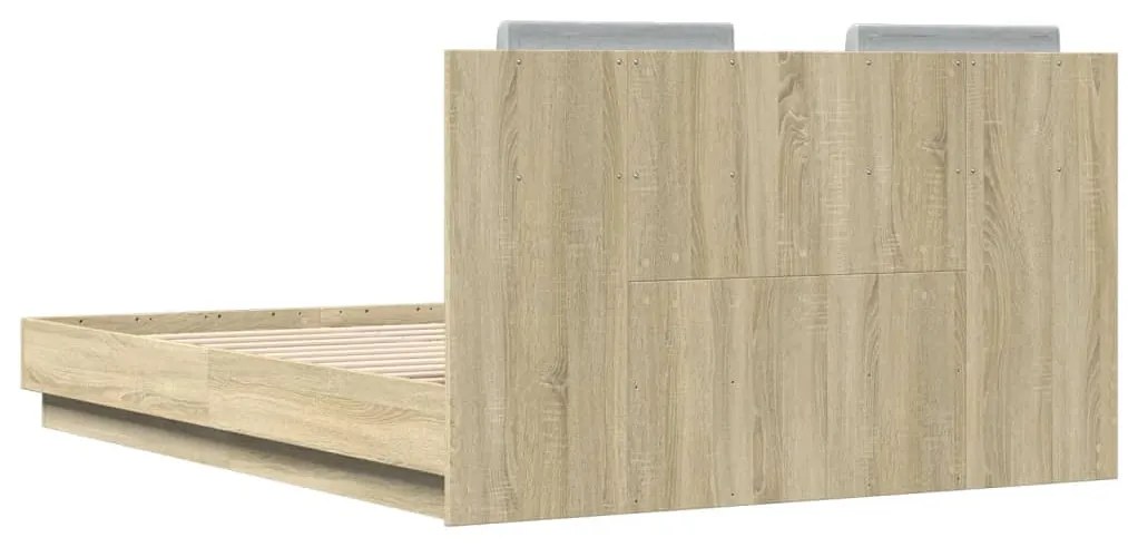 Estrutura cama c/ cabeceira/luzes LED 140x190cm carvalho sonoma