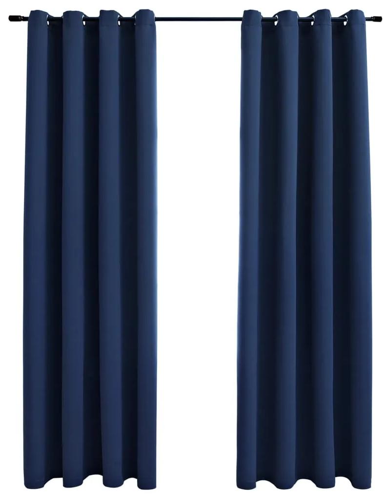 Cortinas blackout com argolas em metal 2 pcs 140x245 cm azul