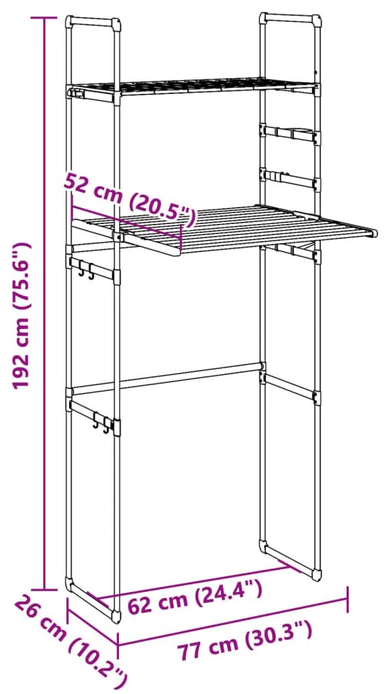 Prateleira para máquina de lavar roupa 77x52x192 cm alumínio