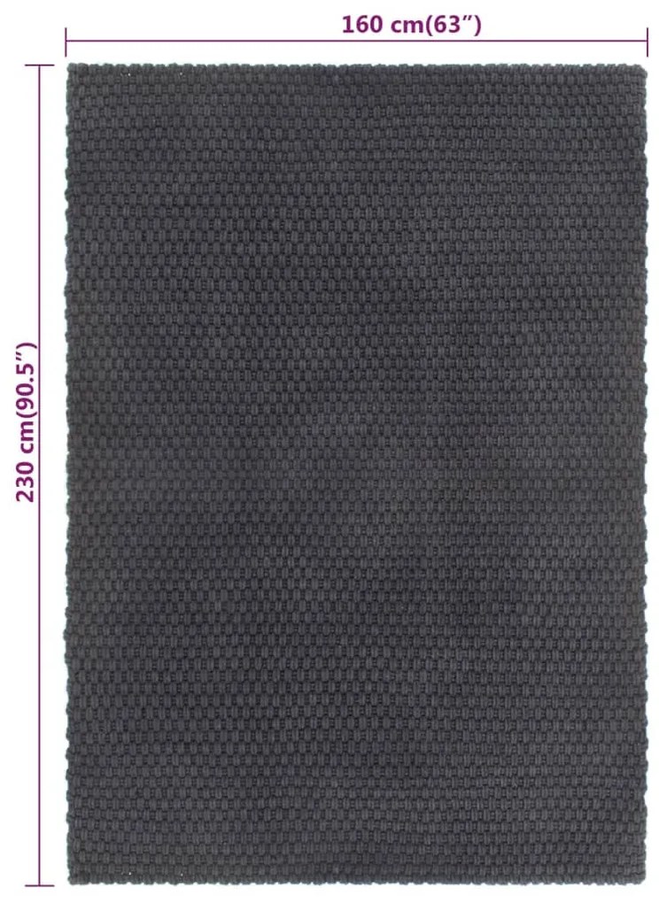 Tapete retangular 160x230 cm algodão antracite