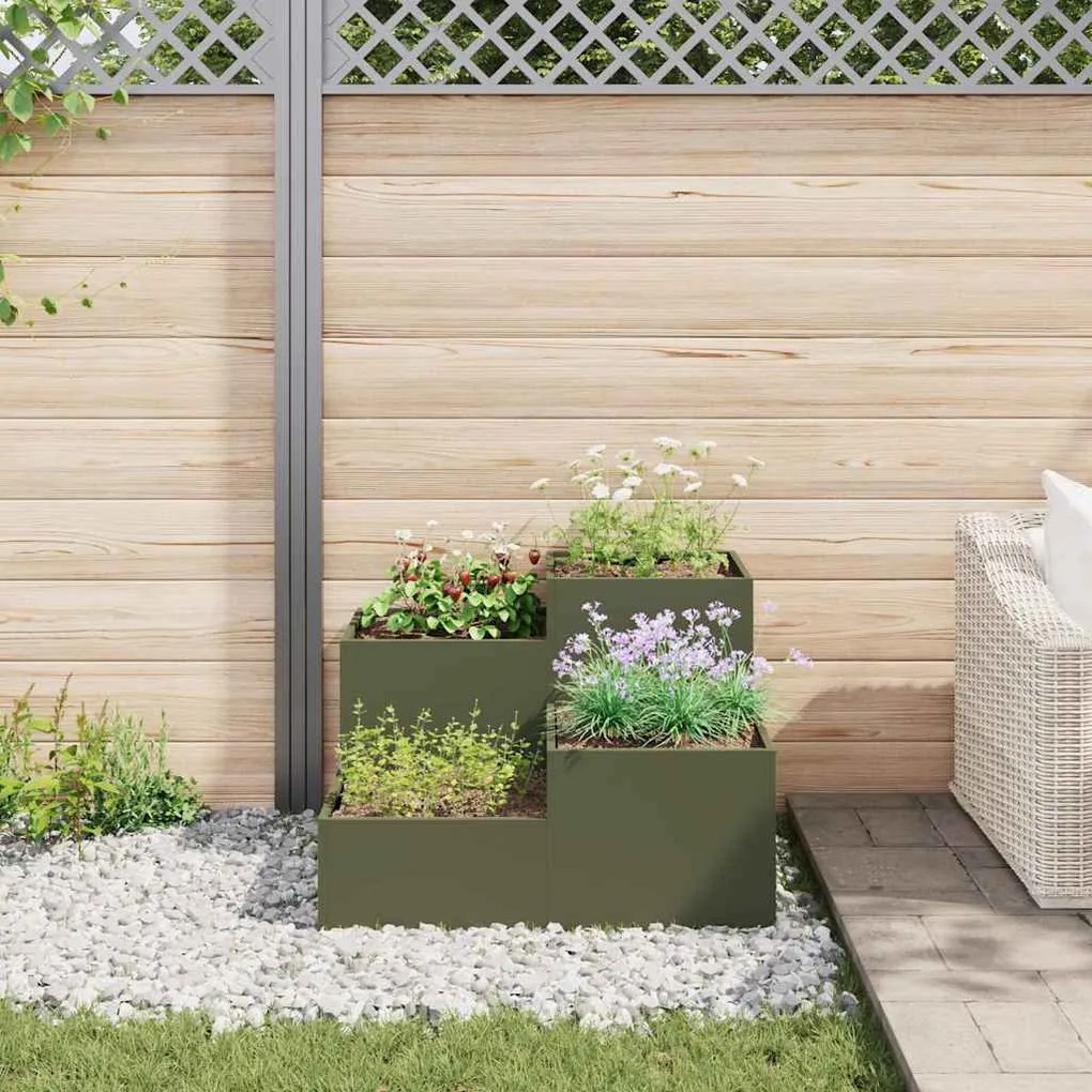 Jardineira vidaXL 80x80x60 cm Verde Oliva Aço