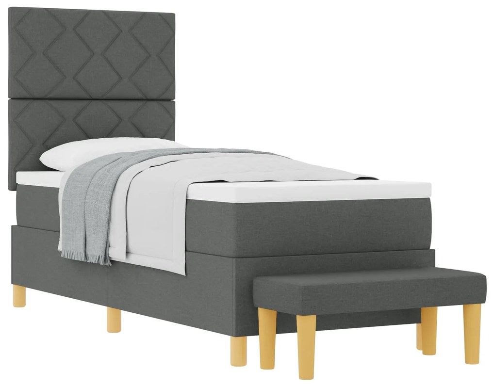 Cama Box Spring com Colchão e Banco Cinza Escuro 80x200 cm Tecido