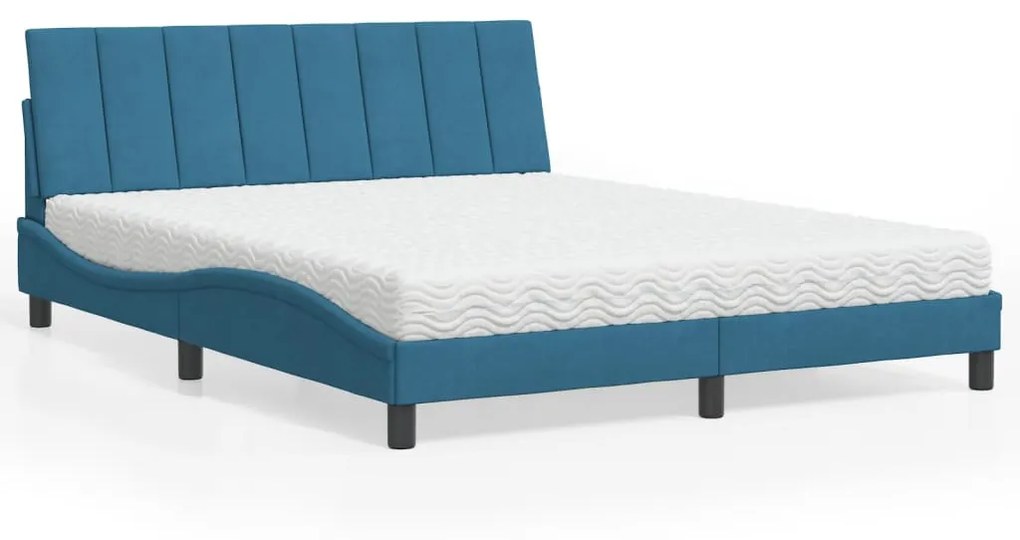 Cama com colchão 160x200 cm veludo azul