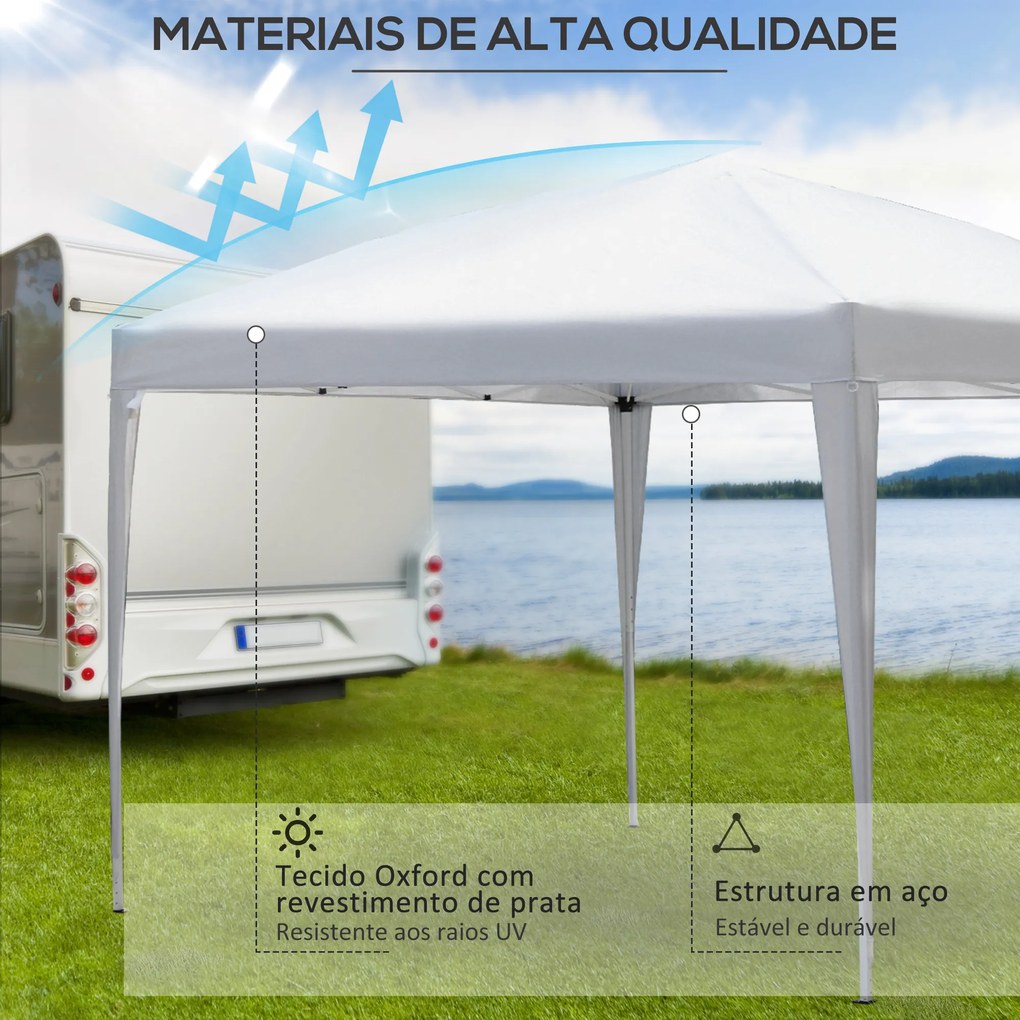 Tenda Dobrável Pop Up 2,95x2,95 cm com Bolsa de Transporte Altura Ajustável Anti-UV e Impermeável para Terraço Pátio Branco Prateado