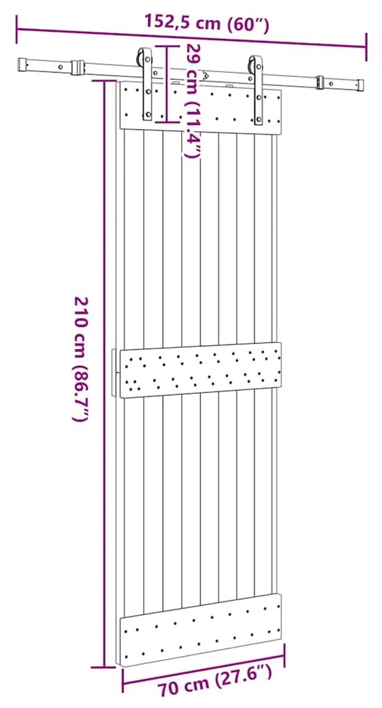 Porta de correr com ferragens 70x210 cm madeira de pinho maciça