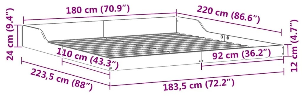 Estrutura da Cama Castanho 180 x 220 cm Madeira de pinho maciça