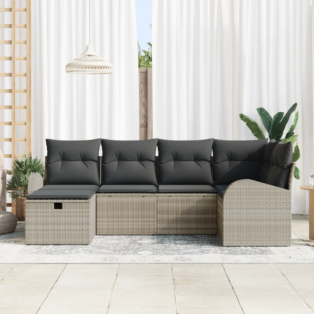 Conjunto de Sofá de Jardim vidaXL 6 Peças com Almofadas Cinza Claro Ra