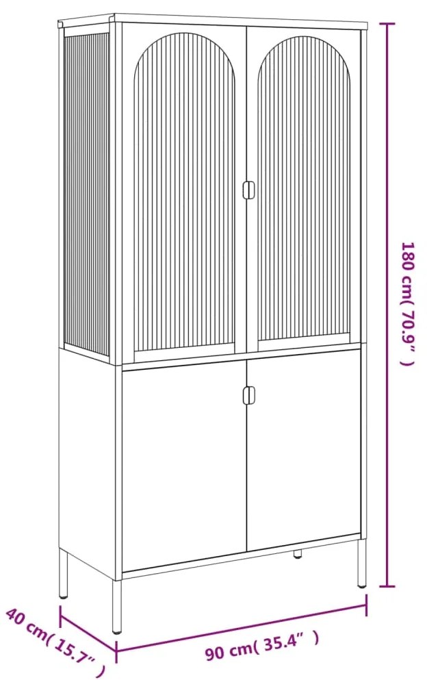 Móvel alto 90x40x180 cm vidro e aço preto