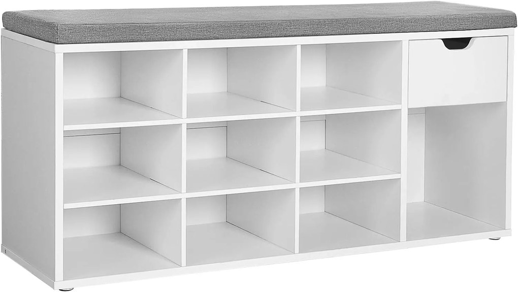 Banco para sapatos com armazenamento prático e assento acolchoado | VASAGLE | 104 x 30.5 x 48 cm | branco|cinzento | LHS024W01.