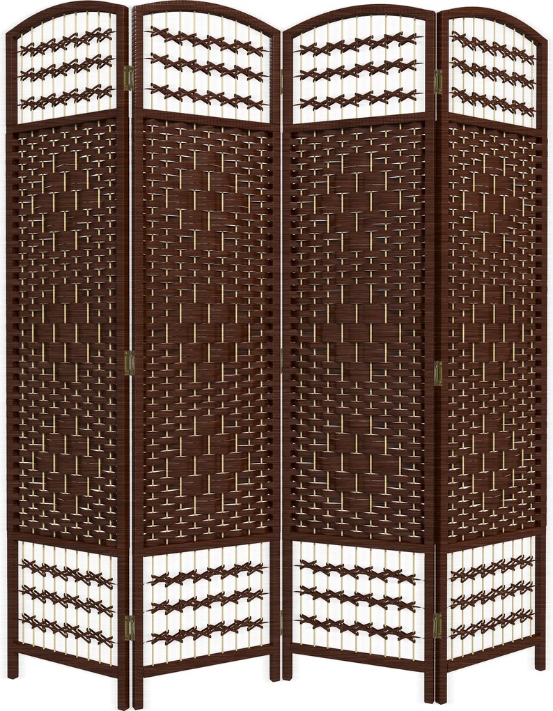 Biombo interior em madeira, divisória dobrável de 4 painéis, 160 x 170 cm, castanho