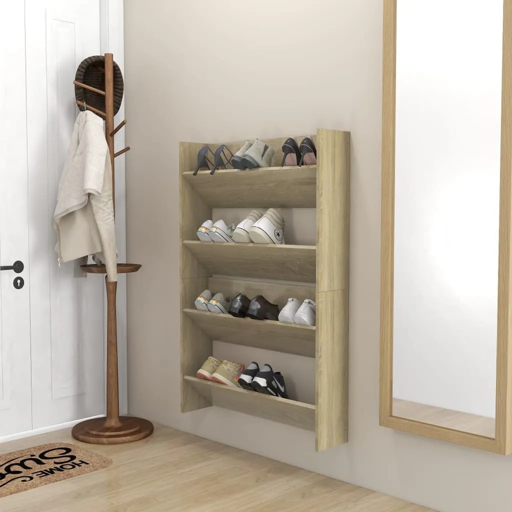 Sapateiras de parede 2 pcs 80x18x60cm contrapl. carvalho sonoma