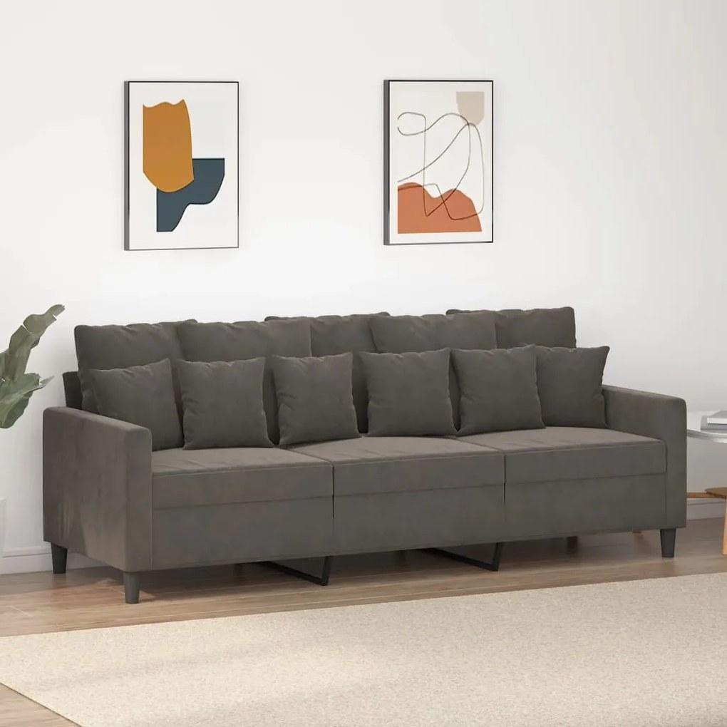 vidaXL Sofá de 3 lugares 180 cm veludo cinza-escuro