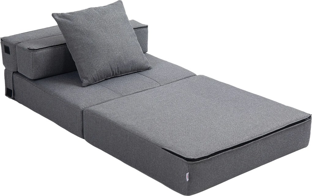Poltrona-sofá-cama convertível de 1 lugar com 1 almofada com capa removível, tecido cinzento