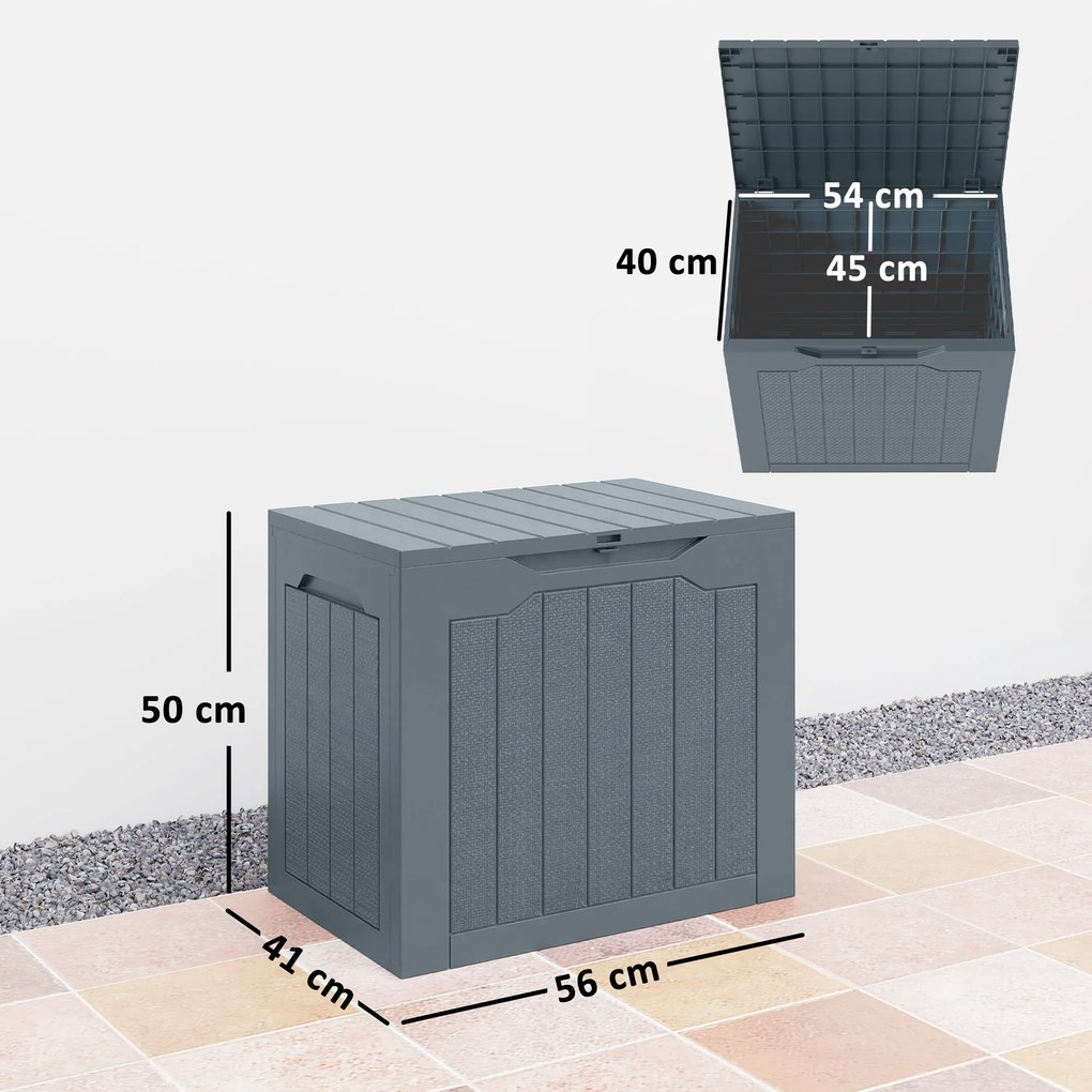 Caixa de arrumação para exterior de 97 L com pegas embutidas 56 x 41 x 50 cm, caixa de arrumação para exterior estanque, cinzento claro