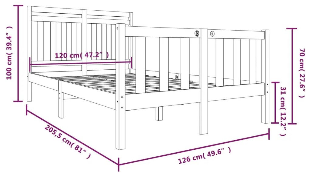 Estrutura de cama 120x200 cm madeira maciça branco