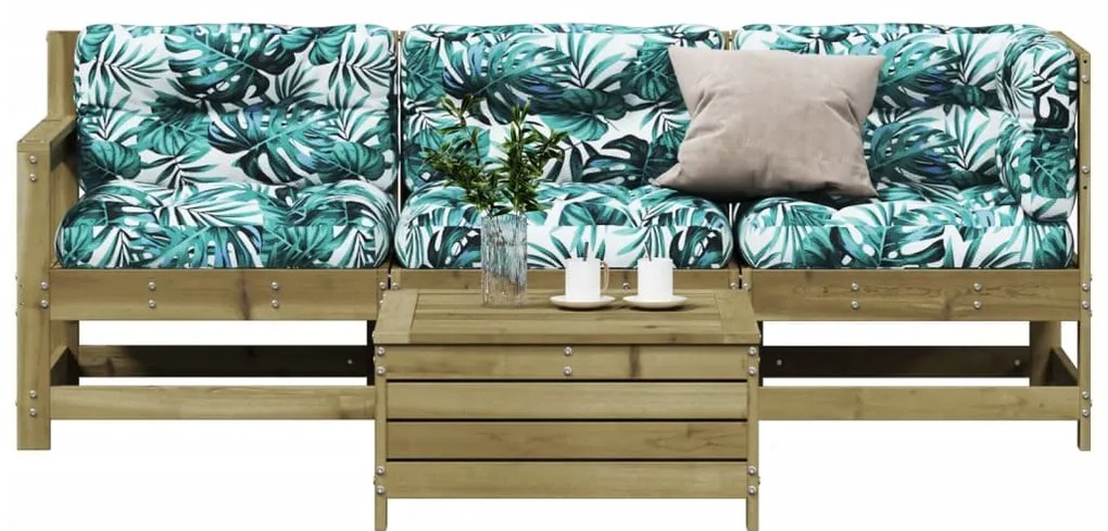 4 pcs conjunto lounge de jardim c/ almofadões pinho impregnado