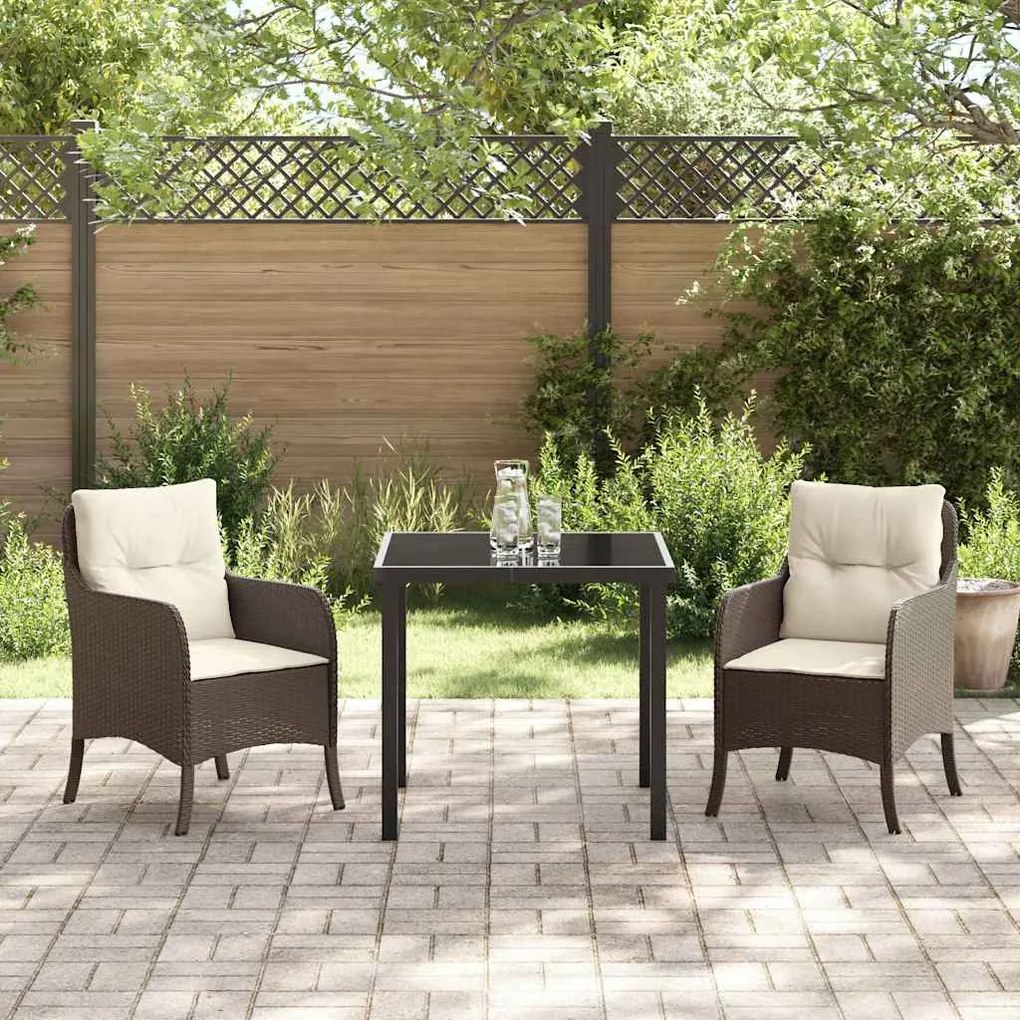 Conjunto de Jantar de Jardim de 3 Peças com Almofadas Castanho Vime Po