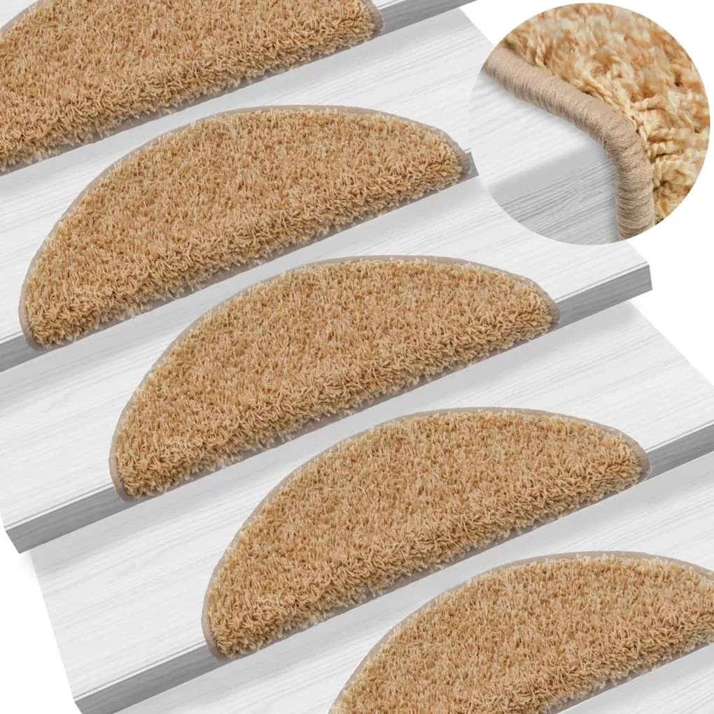 vidaXL Tapetes de escada 15 pcs 56x17x3 cm creme