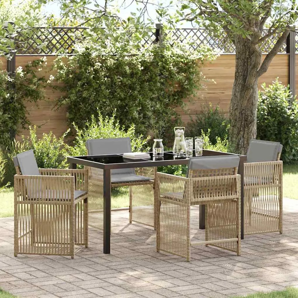 vidaXL Conjunto de Jantar pra Jardim com 5 Peças e Almofadas em Rattan Poliéster Bege