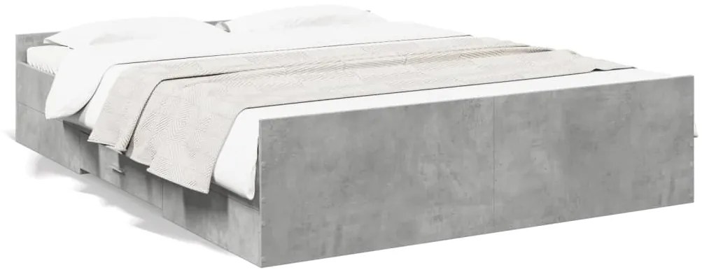 vidaXL Estrutura de cama c/ gavetas derivados de madeira cinza-cimento
