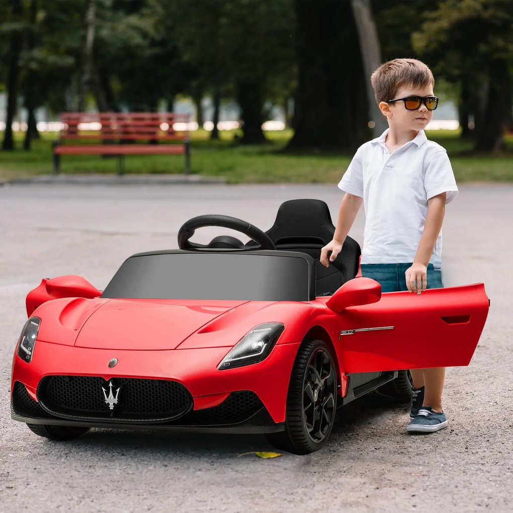 Carro elétrico para crianças com licença Maserati MC20 12V, comando à distância, LED, música e buzina, 3 a 6 anos, vermelho