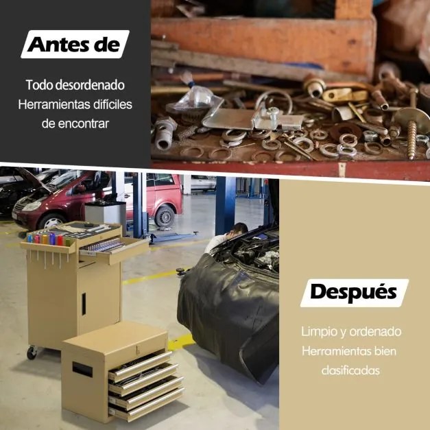 Armário para ferramentas (sem ferramentas) com 5 gavetas e rodas  de grande capacidade com rodas bloqueáveis amarelo