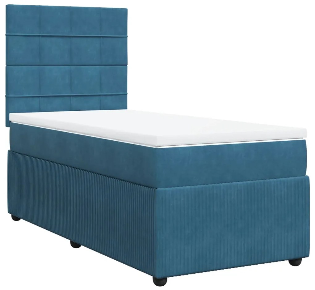 Cama boxspring com colchão 100x200 cm veludo azul