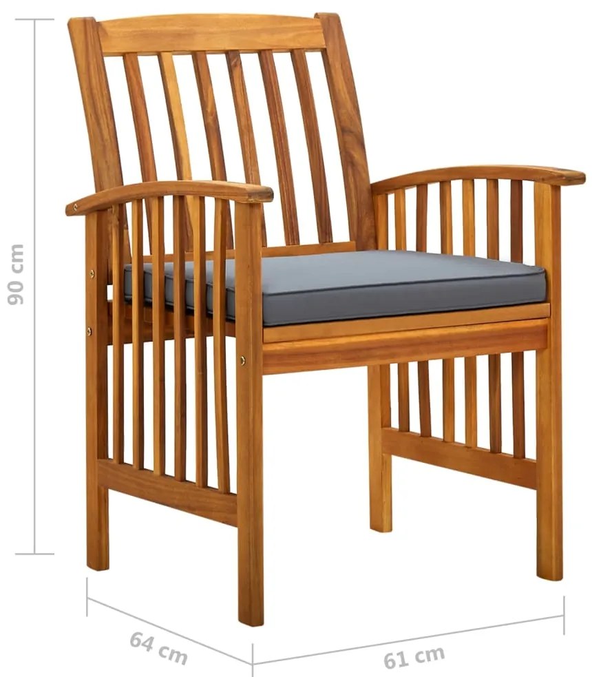 3 pcs conjunto de jantar p/ jardim c/ almofadões acácia maciça