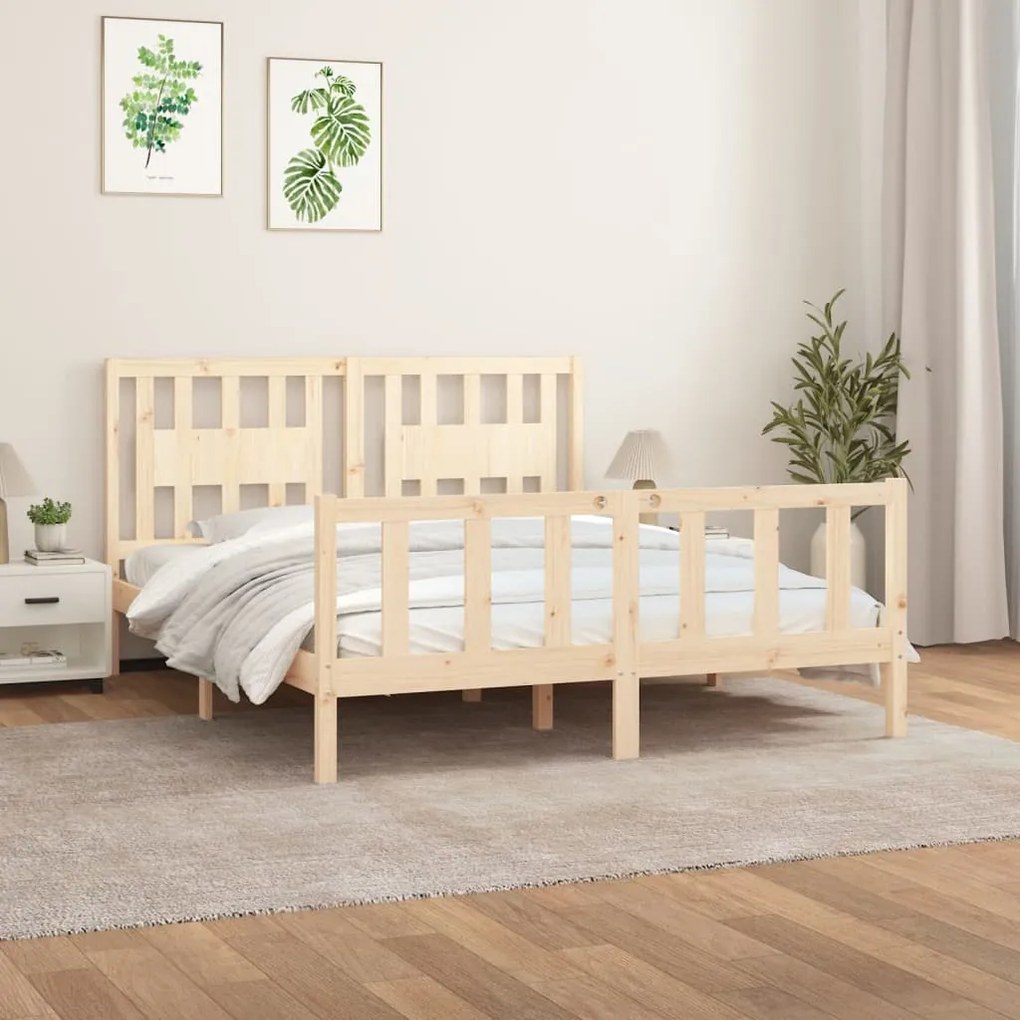 Estrutura de cama com cabeceira 160x200 cm pinho maciço