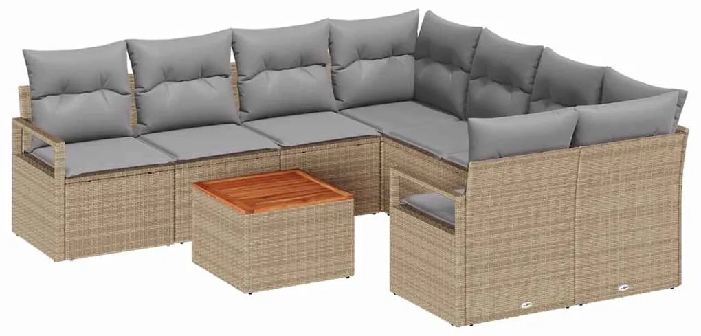 Conjunto de Sofá de Jardim 9 pcs Bege, cinza claro Médio